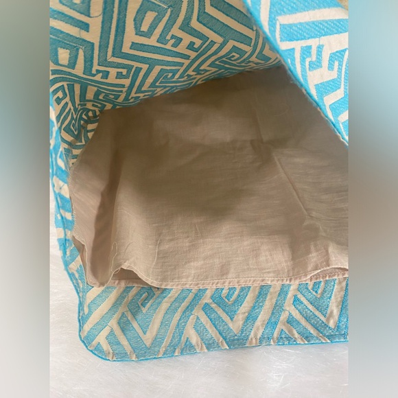 NWT Chelsea & Violet Dress sz L Beige Blue Shift Textured Keyhole Ikat Lined - Picture 7 of 10